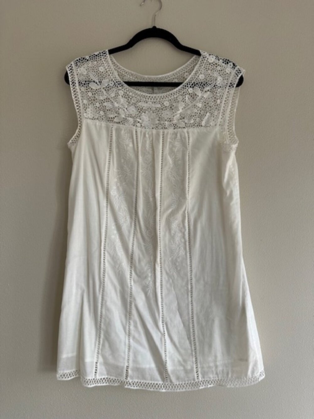JOIE White Cotton Crochet Lace Tunic Mini Dress Size S